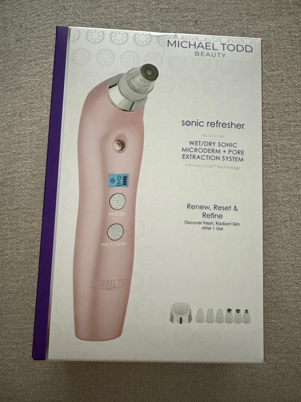 NIB! MICHAEL TODD Beauty Sonic Refresher Microderm System in Pink